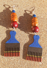 Load image into Gallery viewer, Handpainted Wooden Afro Pick Earrings Kargo Fresh