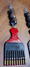 Load image into Gallery viewer, Handpainted Wooden Afro Pick Earrings Kargo Fresh