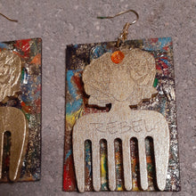 Load image into Gallery viewer, Handpainted Wooden Afro Pick Earrings Kargo Fresh