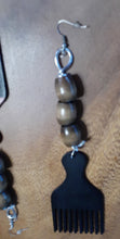 Load image into Gallery viewer, Handpainted Wooden Afro Pick Earrings Kargo Fresh
