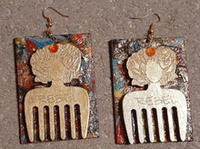 Load image into Gallery viewer, Handpainted Wooden Afro Pick Earrings Kargo Fresh