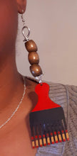 Load image into Gallery viewer, Handpainted Wooden Afro Pick Earrings Kargo Fresh