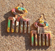 Load image into Gallery viewer, Handpainted Wooden Afro Pick Earrings Kargo Fresh