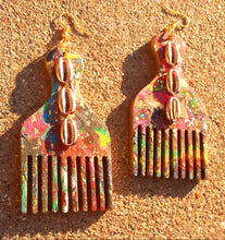 Load image into Gallery viewer, Handpainted Wooden Afro Pick Earrings Kargo Fresh