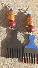 Load image into Gallery viewer, Handpainted Wooden Afro Pick Earrings Kargo Fresh