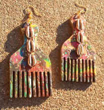 Load image into Gallery viewer, Handpainted Wooden Afro Pick Earrings Kargo Fresh