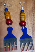 Load image into Gallery viewer, Handpainted Wooden Afro Pick Earrings Kargo Fresh