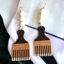 Load image into Gallery viewer, Handpainted Wooden Afro Pick Earrings Kargo Fresh