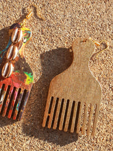 Load image into Gallery viewer, Handpainted Wooden Afro Pick Earrings Kargo Fresh