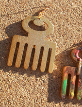 Load image into Gallery viewer, Handpainted Wooden Afro Pick Earrings Kargo Fresh