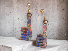 Load image into Gallery viewer, Handpainted Wooden Clip On Afro Pick Earrings Kargo Fresh