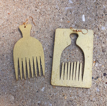 Load image into Gallery viewer, Handpainted large Wooden Asymmetric Afro Pick Earrings Kargo Fresh