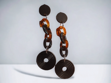 Load image into Gallery viewer, Handpainted wood and chain clip on earrings Kargo Fresh