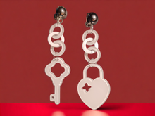 Load image into Gallery viewer, Heart and Key acrylic pop art clip on earrings Kargo Fresh