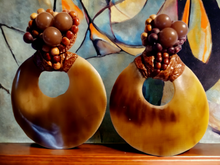 Load image into Gallery viewer, Large Vintage Bovine Leather and Bead Couture Clip on Earrings Kargo Fresh