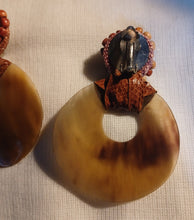 Load image into Gallery viewer, Large Vintage Bovine Leather and Bead Couture Clip on Earrings Kargo Fresh