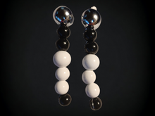 Load image into Gallery viewer, Large handmade black and white bead clip on earrings Kargo Fresh