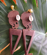 Load image into Gallery viewer, Large handmade wooden afrocentric tclip on earrings Kargo Fresh