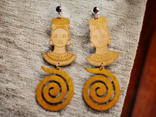 Load image into Gallery viewer, Large handmade wooden afrocentric tclip on earrings Kargo Fresh