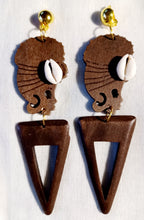 Load image into Gallery viewer, Large handmade wooden afrocentric tclip on earrings Kargo Fresh