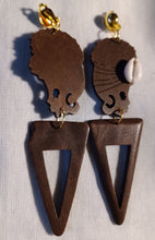 Load image into Gallery viewer, Large handmade wooden afrocentric tclip on earrings Kargo Fresh