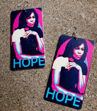 Load image into Gallery viewer, Michelle Obama wooden HOPE dangle Earrings Kargo Fresh