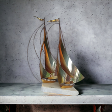 Load image into Gallery viewer, Mid century Brass Sailboat Sculpture Signed J. Demott 1960s era Kargo Fresh