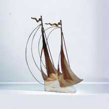 Load image into Gallery viewer, Mid century Brass Sailboat Sculpture Signed J. Demott 1960s era Kargo Fresh