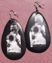 Load image into Gallery viewer, Miles Davis Tribute Large Wooden Dangle Pop Art Earrings Kargo Fresh