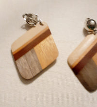 Load image into Gallery viewer, Natural Tri Color Wood Clip On Earrings Kargo Fresh