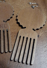 Load image into Gallery viewer, Natural Wood Afro Pick Earrings Kargo Fresh