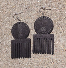 Load image into Gallery viewer, Natural Wood Afro Pick Earrings Kargo Fresh