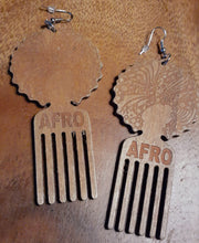 Load image into Gallery viewer, Natural Wood Afro Pick Earrings Kargo Fresh