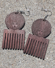 Load image into Gallery viewer, Natural Wood Afro Pick Earrings Kargo Fresh