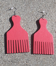 Load image into Gallery viewer, Natural Wood Afro Pick Earrings Pastel Colors Kargo Fresh