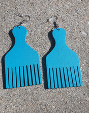 Load image into Gallery viewer, Natural Wood Afro Pick Earrings Pastel Colors Kargo Fresh