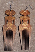 Load image into Gallery viewer, Natural Wooden Afro Pick Earrings Kargo Fresh
