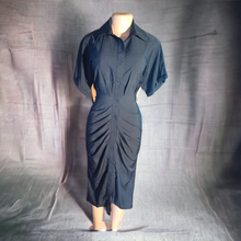 Load image into Gallery viewer, Navy stretch shirt dress Small Kargo Fresh