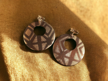 Load image into Gallery viewer, Abstract handpainted Mudcloth print Wooden Clip On Earrings