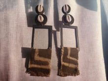 Load image into Gallery viewer, Handmade Mudcloth Cowrie Shell and Wood Earrings