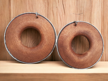 Load image into Gallery viewer, Natural Wood and Metal Hoop Earrings