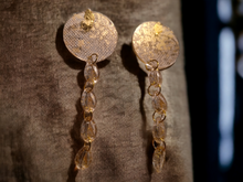 Load image into Gallery viewer, Handmade Abstract acrylic and cowrie chain clip on earrings