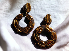 Load image into Gallery viewer, Handmade wood and cowrie hoops