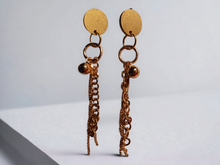 Load image into Gallery viewer, Handmade wood and chain clip on earrings