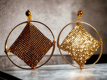 Load image into Gallery viewer, Large gold metal mesh clip on hoops