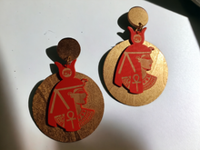 Load image into Gallery viewer, Handpainted Egyptian Queen Royalty Wooden Earrings pierced ears
