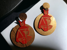 Load image into Gallery viewer, Handpainted Egyptian Queen Royalty Wooden Earrings pierced ears