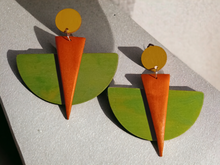 Load image into Gallery viewer, Clip on handmade Pop Art wooden earrings