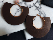 Load image into Gallery viewer, Large Metal and Wooden Hoop Earrings