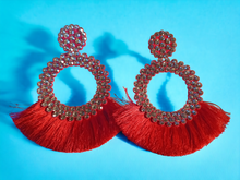Load image into Gallery viewer, Extra large runway rhinestone tassel clip on earrings